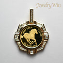 ペンダントトップ K24 ツバルホース コイン ホース表 1/5oz K18 枠付 ダイヤ付 (Type-CR1)