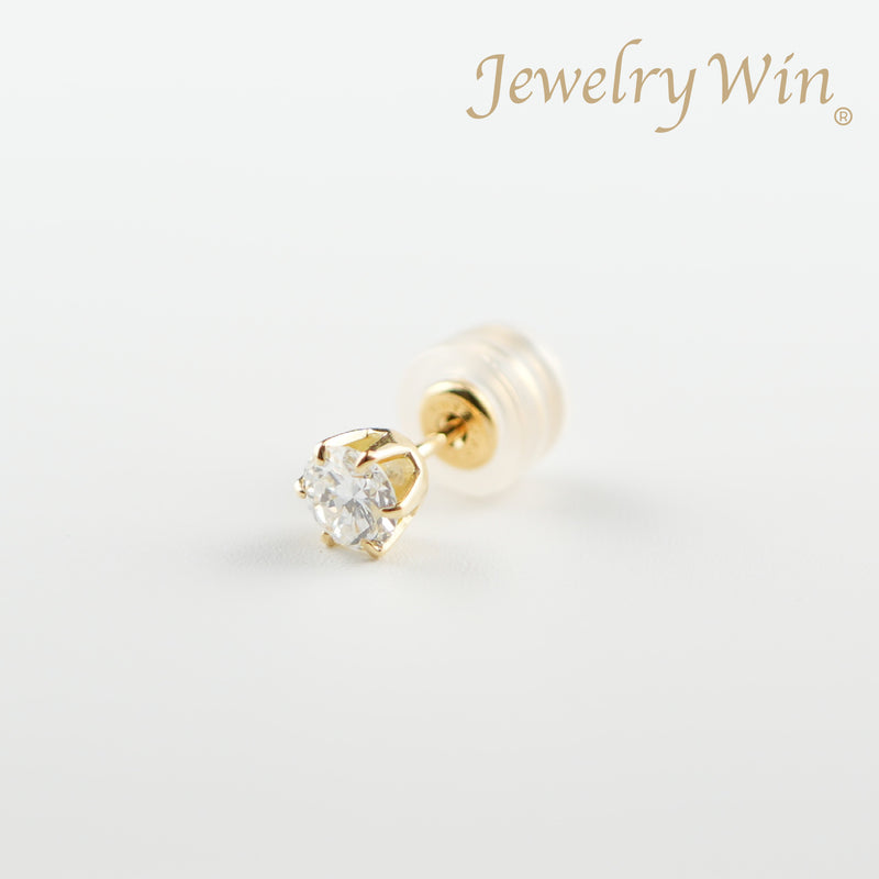 ピアス K18 6本爪 0.2ct ダイヤ付 片方 落ちにくいピアスキャッチ