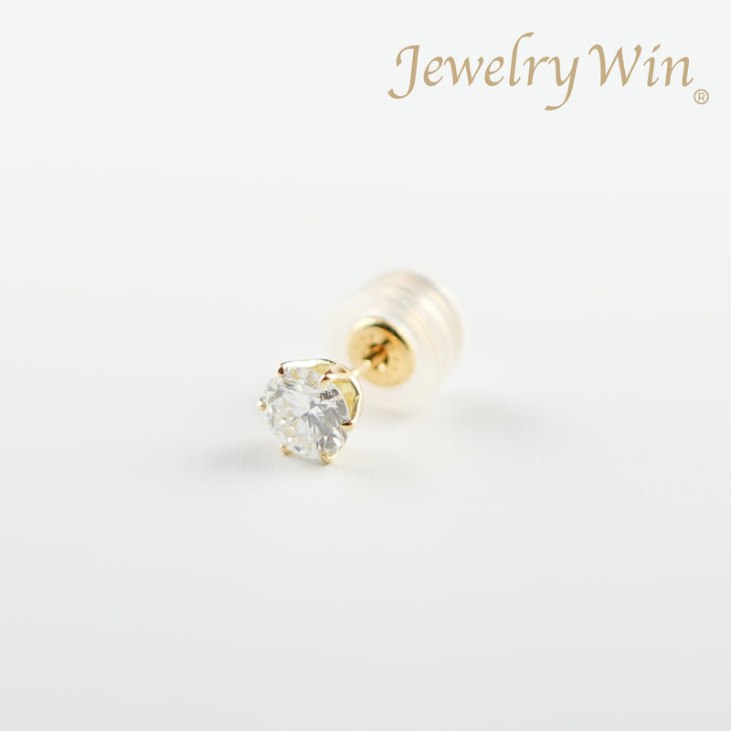 ピアス K18 6本爪 0.3ct ダイヤ付 片方 落ちにくいピアスキャッチ