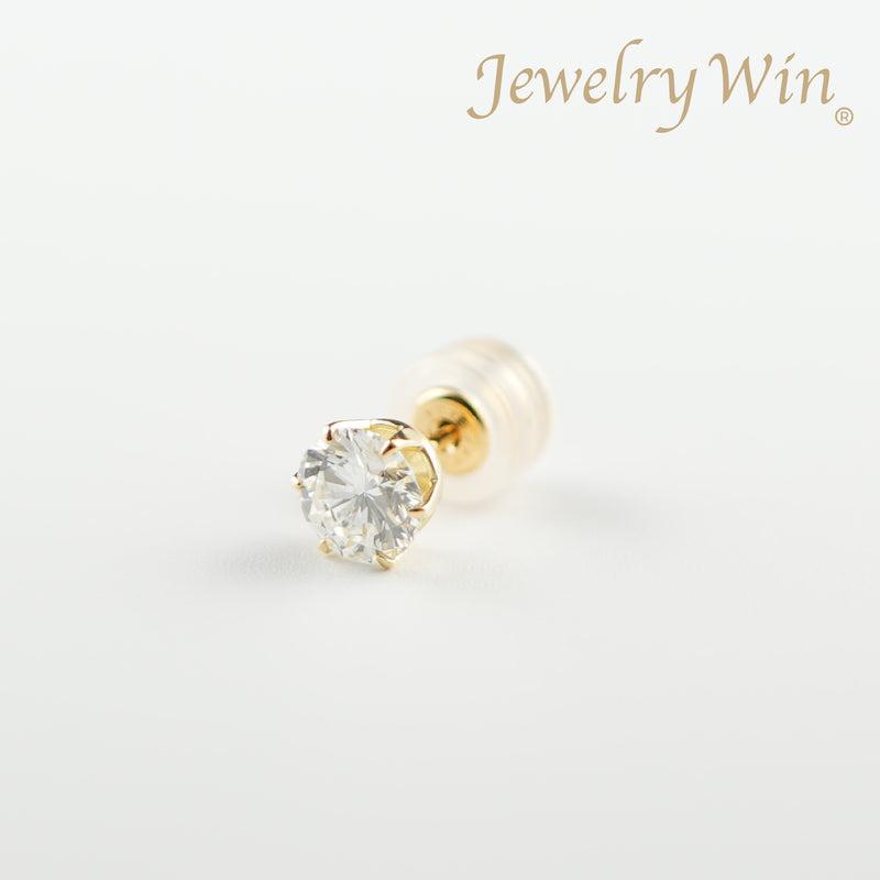 ピアス K18 6本爪 0.5ct ダイヤ付 片方 落ちにくいピアスキャッチ
