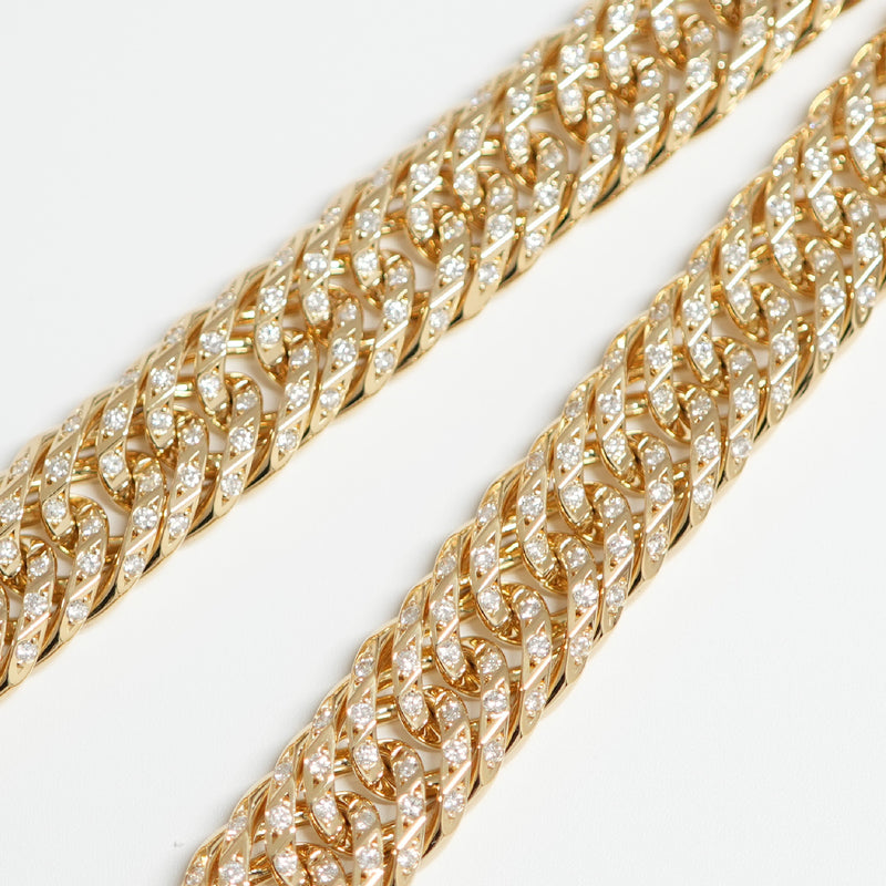 【要お問い合わせ】喜平 ネックレス K18 トリプル 12面 200g 52cm (出来上がり重量約190g前後) 造幣局検定マーク(ホールマーク)刻印入りベース アフターダイヤ留め加工(1コマ6pc留め) 喜平金具アフターダイヤ留め加工