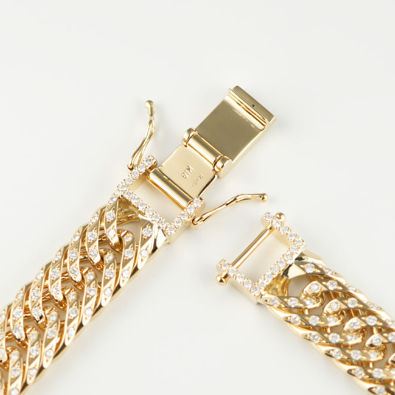 【要お問い合わせ】喜平 ネックレス K18 トリプル 12面 200g 52cm (出来上がり重量約190g前後) 造幣局検定マーク(ホールマーク)刻印入りベース アフターダイヤ留め加工(1コマ6pc留め) 喜平金具アフターダイヤ留め加工