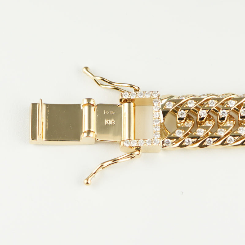 【要お問い合わせ】喜平 ネックレス K18 トリプル 12面 200g 52cm (出来上がり重量約190g前後) 造幣局検定マーク(ホールマーク)刻印入りベース アフターダイヤ留め加工(1コマ6pc留め) 喜平金具アフターダイヤ留め加工