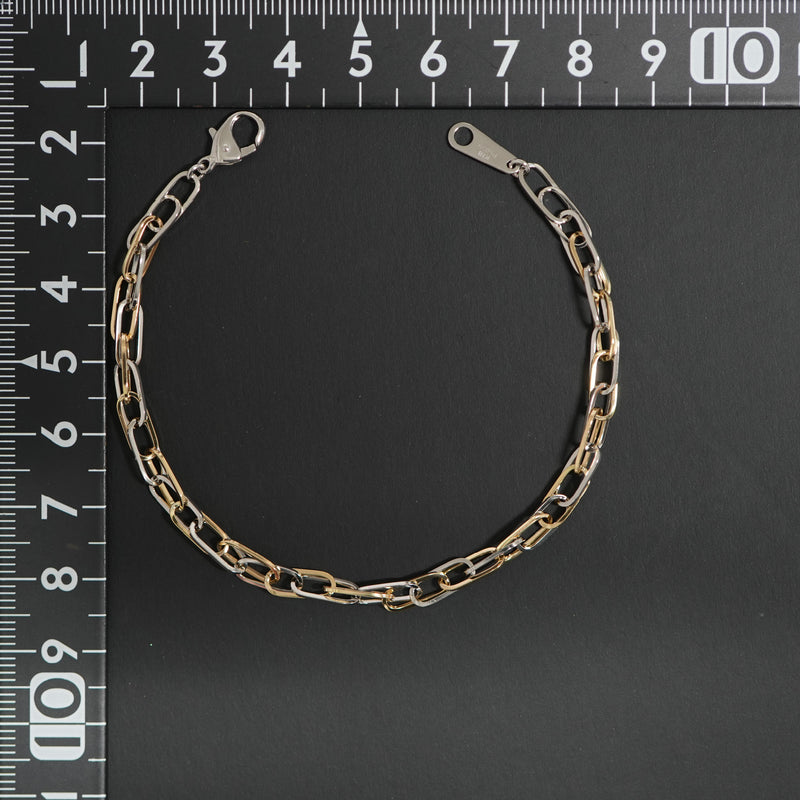 ダブル小豆チェーン ブレスレット K18 Pt850 コンビ 幅4.0mm 0.7角線 18cm