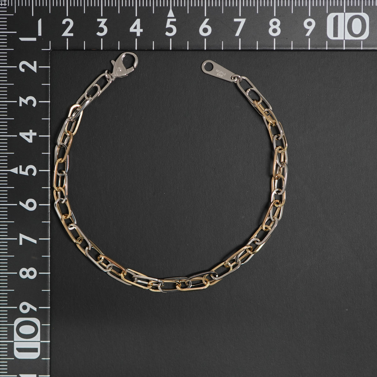 ダブルチェーン ブレスレット K18 Pt850 コンビ 幅4.0mm 0.7角線 19cm