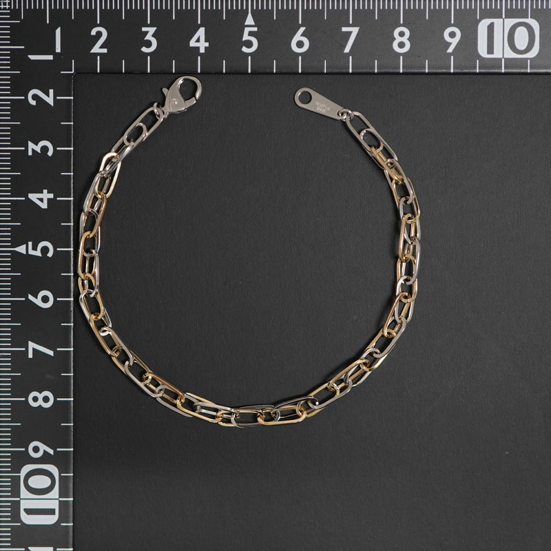 ダブル小豆チェーン ブレスレット K18 Pt850 コンビ 幅4.0mm 0.7角線 19cm