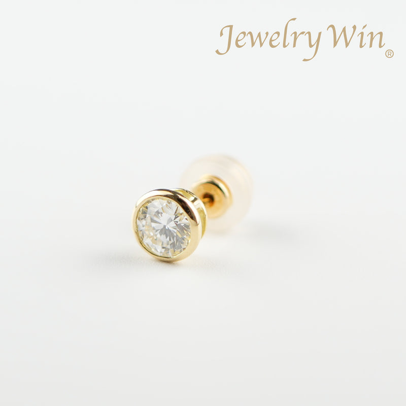ピアス K18 フクリン留め 0.4ct ダイヤ付 片方 落ちにくいピアスキャッチ