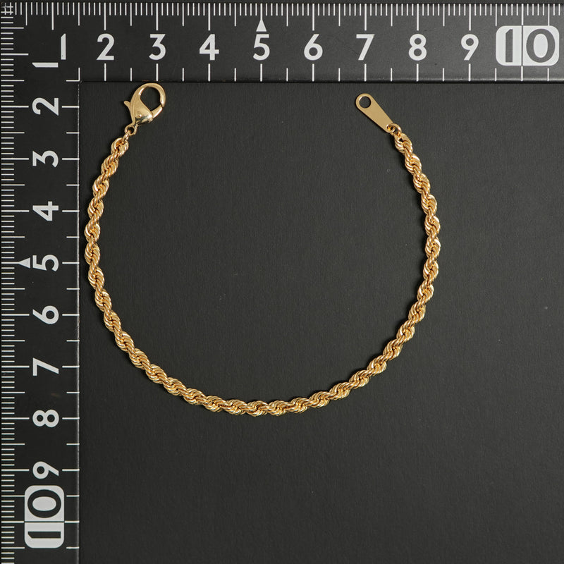 驚きの安さ パイプロープブレスレット K18 幅3mm 16cm ロープ チェーン アクセサリー