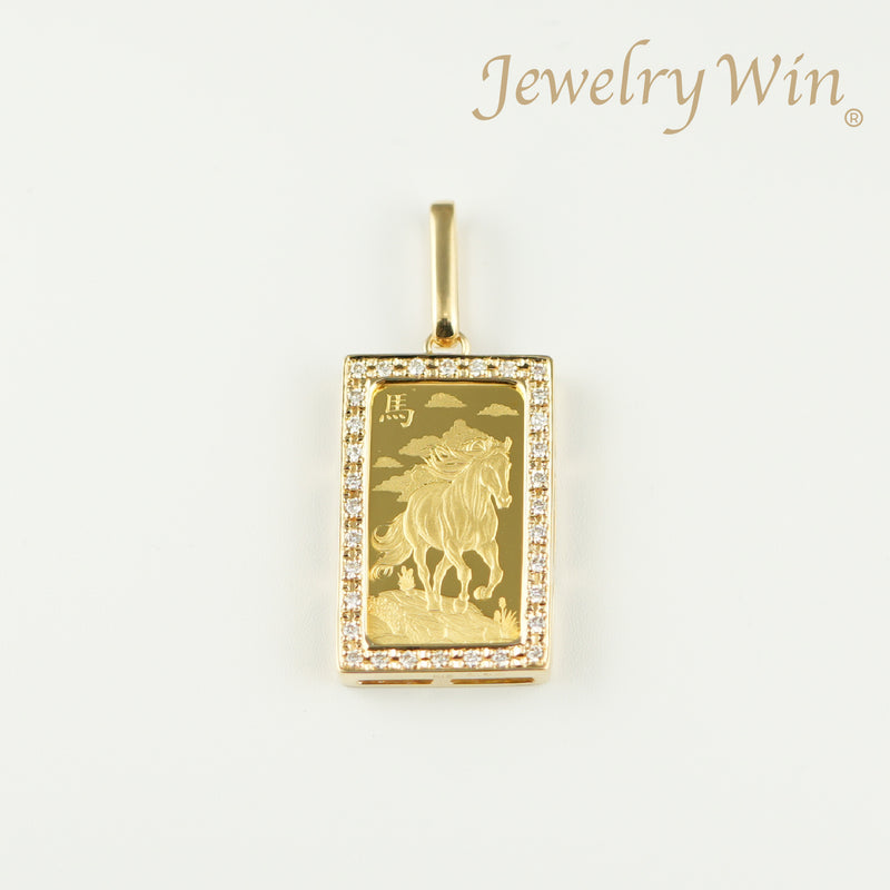 ペンダントトップ K24 PAMPホース インゴット 5g K18 枠付 ダイヤ付 (Type-DM)