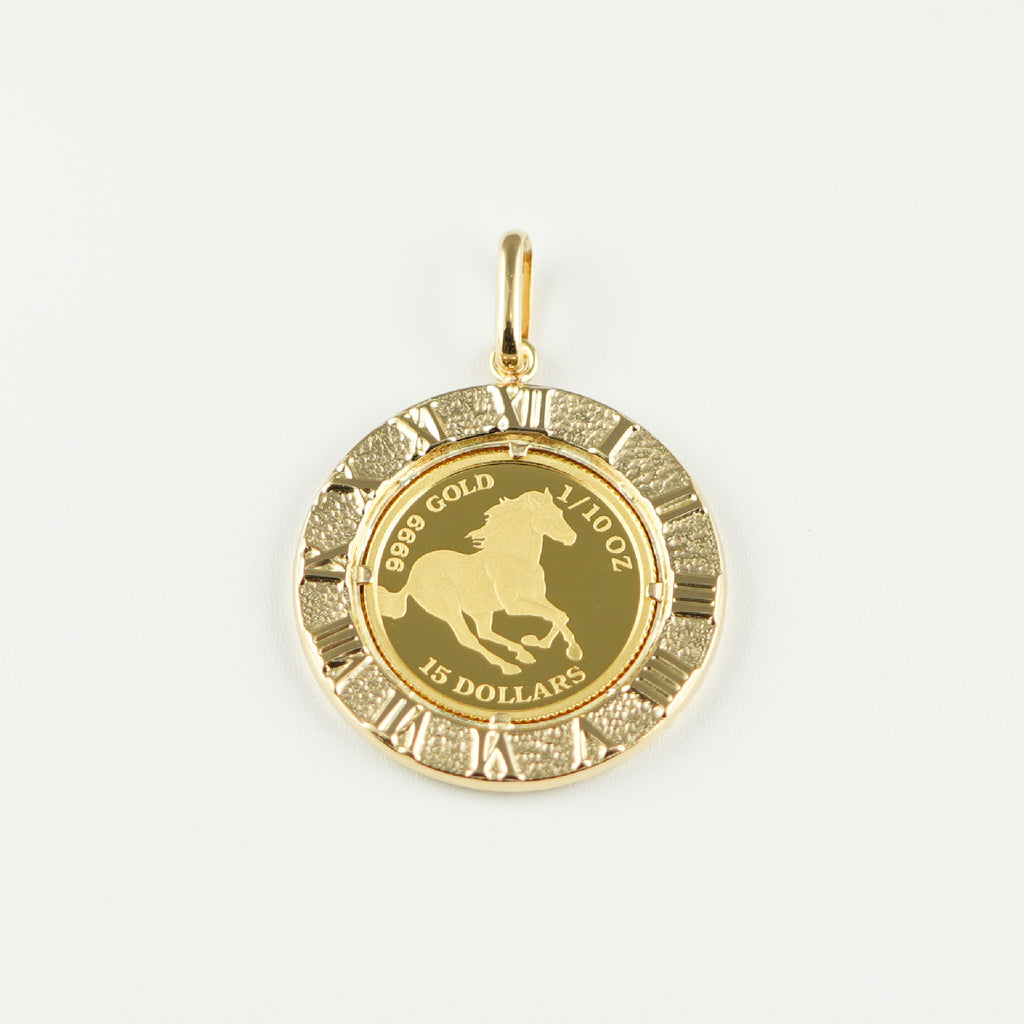 ペンダントトップ K24 ツバルホース コイン エリザベス表 1/10oz K18