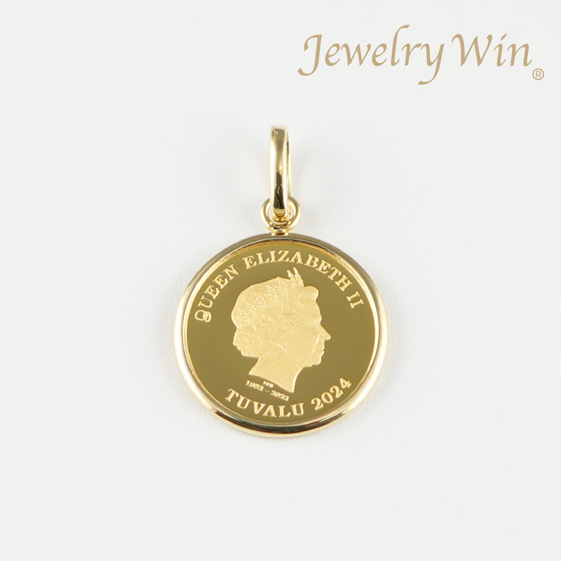 ペンダントトップ K24 ツバルホース コイン 1/25oz K18 枠付 (Type-SP)