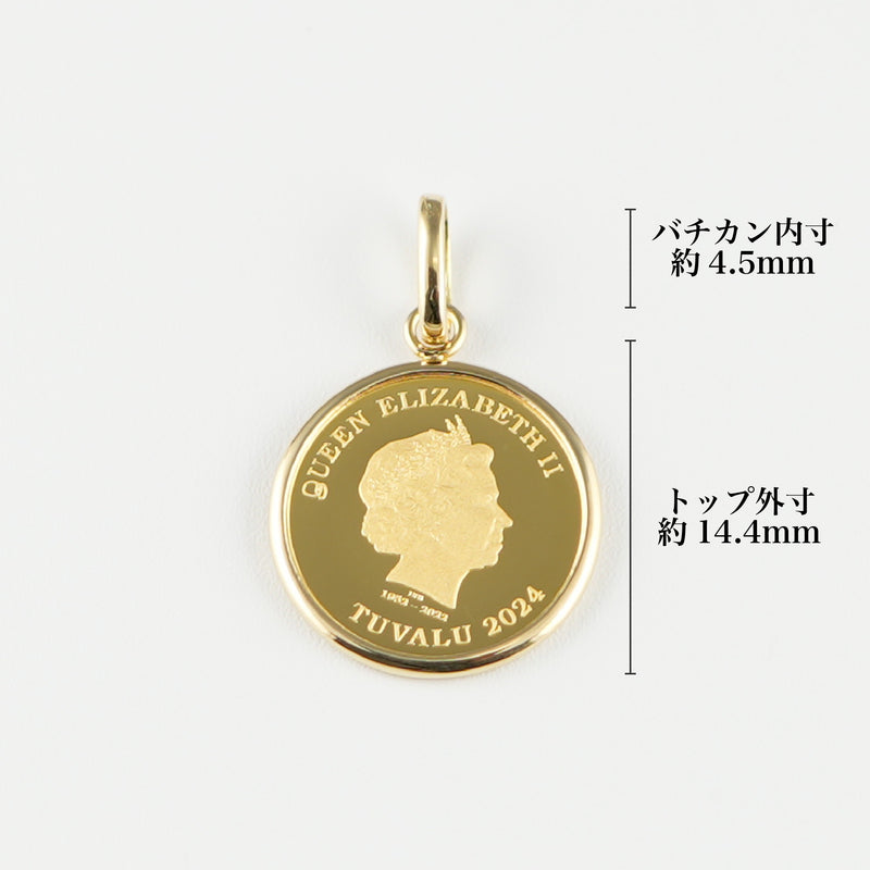 ペンダントトップ K24 ツバルホース コイン 1/25oz K18 枠付 (Type-SP)