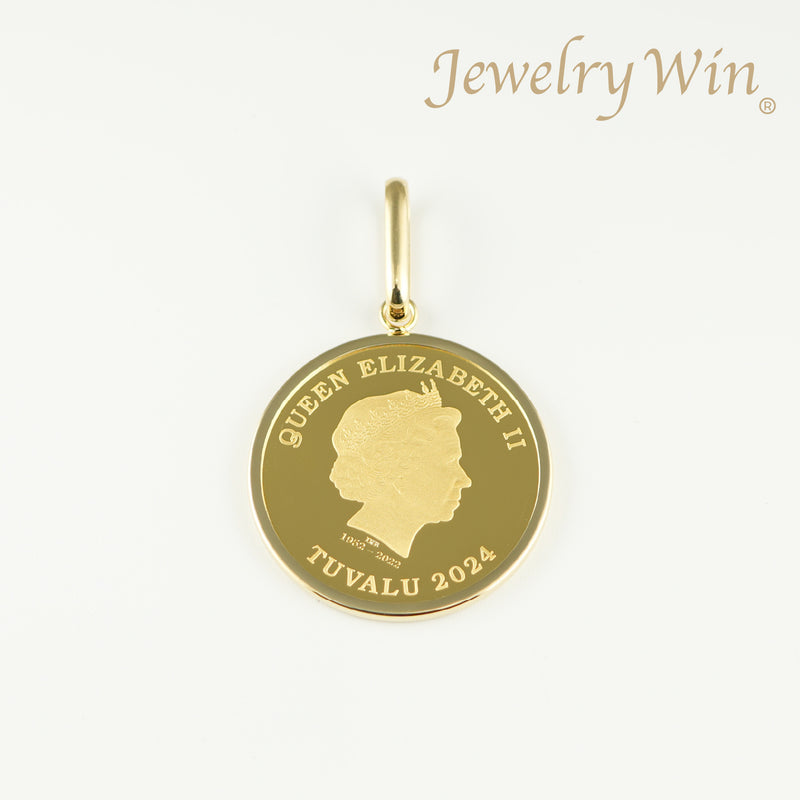 ペンダントトップ K24 ツバルホース コイン 1/2oz K18 枠付 (Type-SP) ※リバーシブルタイプ(エリザベス仕様)