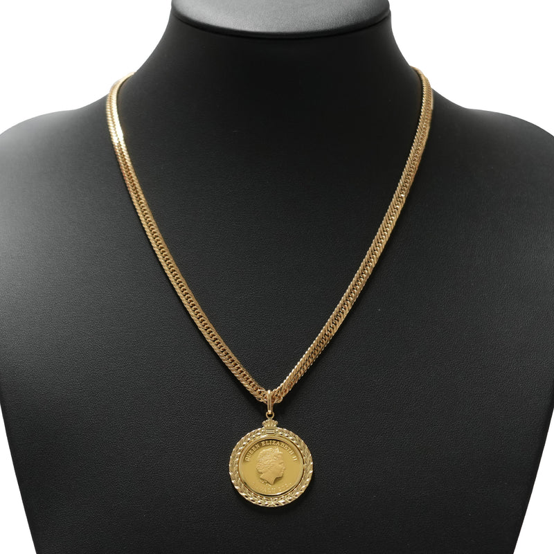 ペンダントトップ K24 ツバルホース コイン 1/5oz K18 枠付 (Type-GK) ※エリザベス表