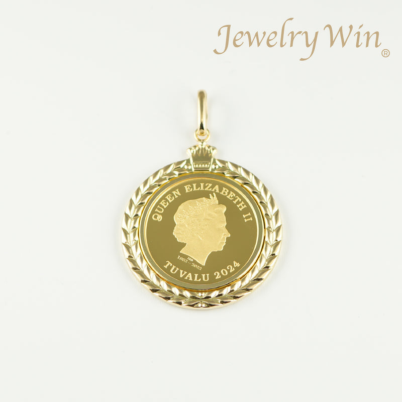 ペンダントトップ K24 ツバルホース コイン 1/5oz K18 枠付 (Type-GK) ※エリザベス表