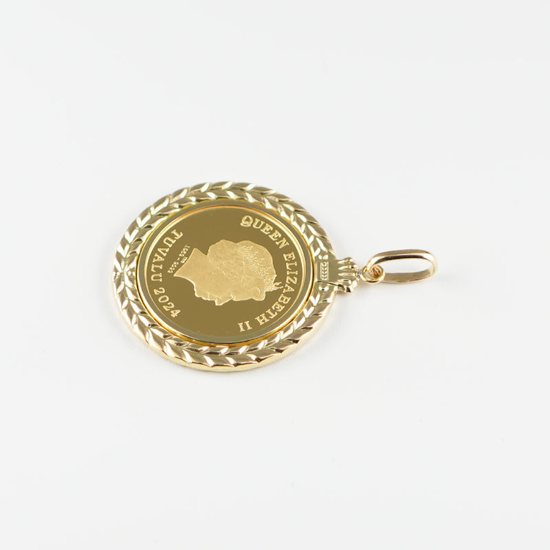 ペンダントトップ K24 ツバルホース コイン 1/5oz K18 枠付 (Type-GK) ※エリザベス表