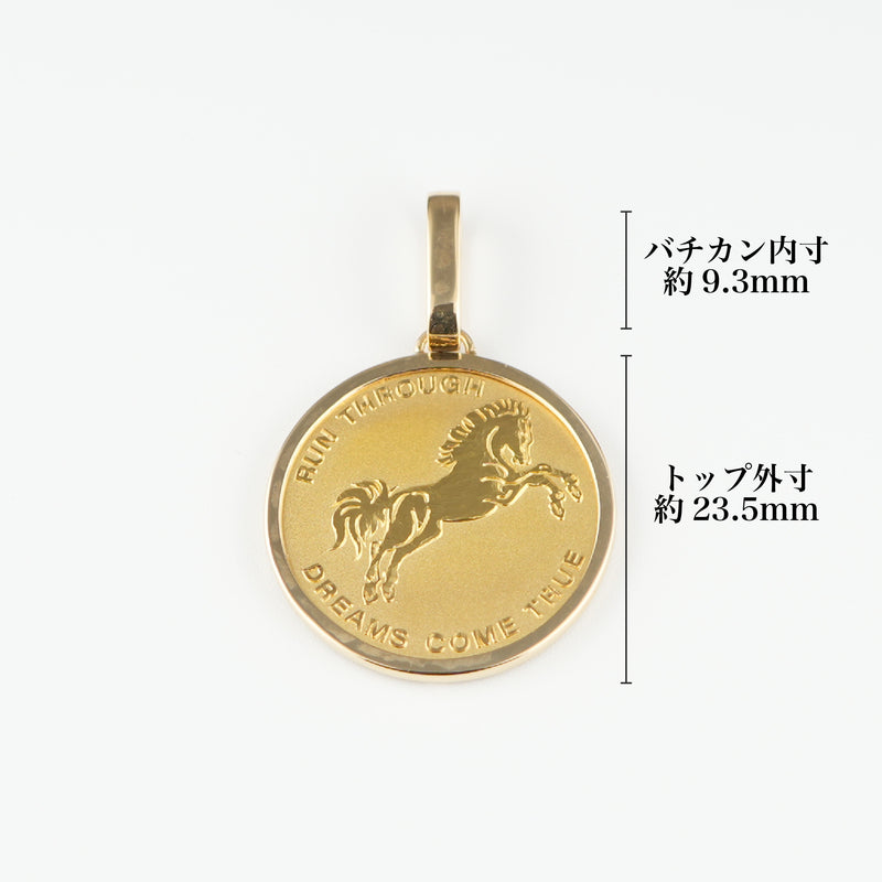 ペンダントトップ K24 ホース コイン 1/5oz K18 枠付 (Type-SP) 爪有りタイプ