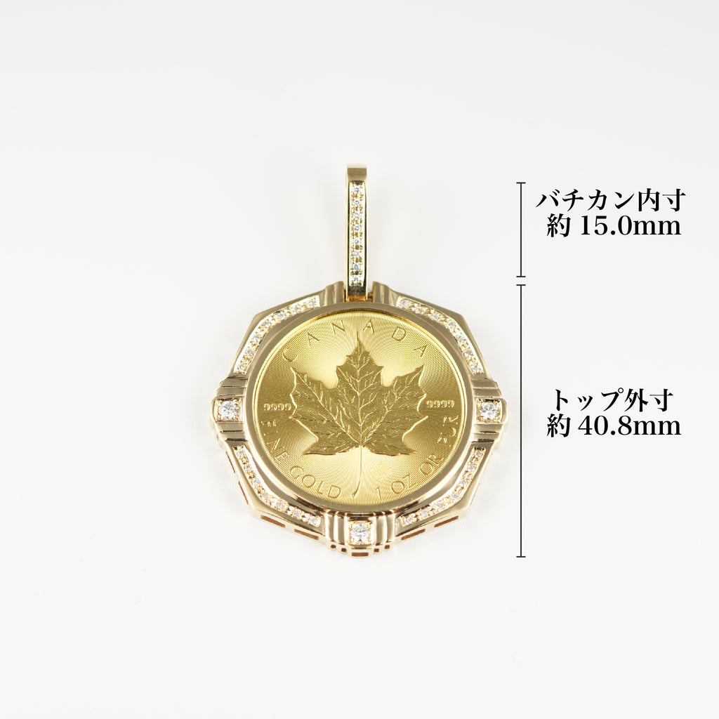 ペンダントトップ K24 メイプルリーフ コイン 1oz K18 枠付 ダイヤモンド付 (Type-CR1) ※メイプルリーフ表(チャールズ3世仕様)