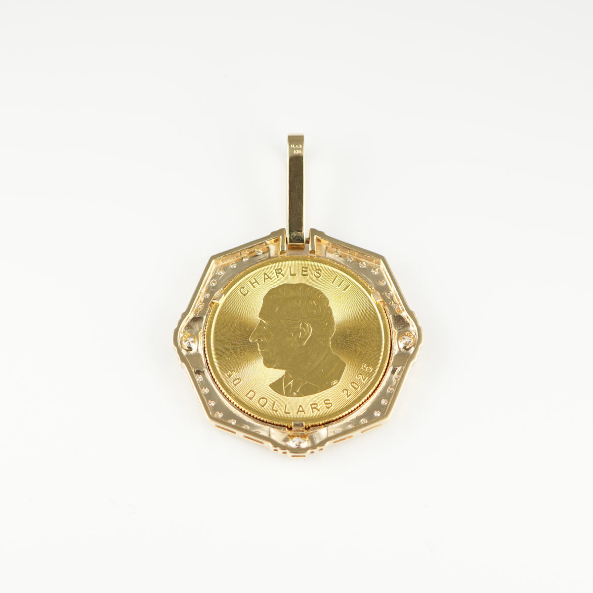 ペンダントトップ K24 メイプルリーフ コイン 1oz K18 枠付