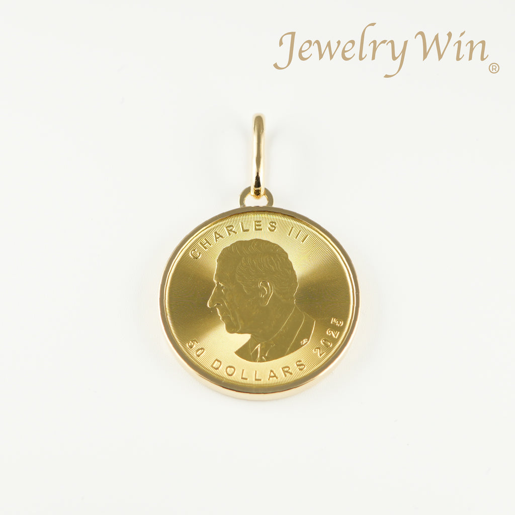 ペンダントトップ K24 メイプルリーフ コイン 1oz K18 枠付 (Type-SP) ※リバーシブルタイプ(チャールズ3世仕様)