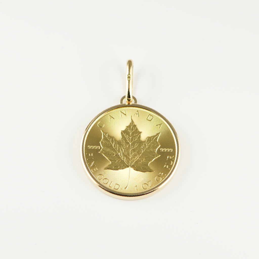 ペンダントトップ K24 メイプルリーフ コイン 1oz K18 枠付 (type-SP) ※リバーシブルタイプ(チャールズ3世仕様)
