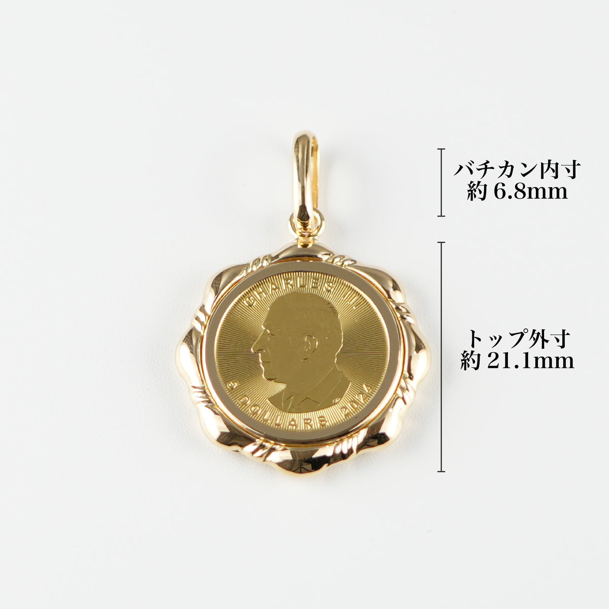 ペンダントトップ K24 メイプルリーフ コイン チャールズ3世表 1/10oz K18 枠付 (Type-MP)