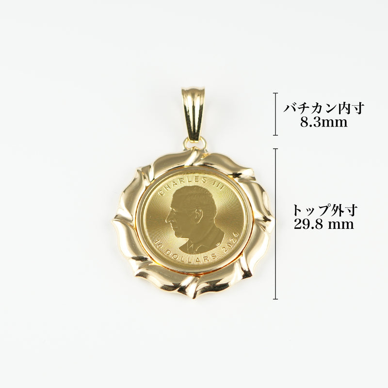 ペンダントトップ K24 メイプルリーフ コイン 1/4oz K18 枠付 (Type-WK) リバーシブルタイプ