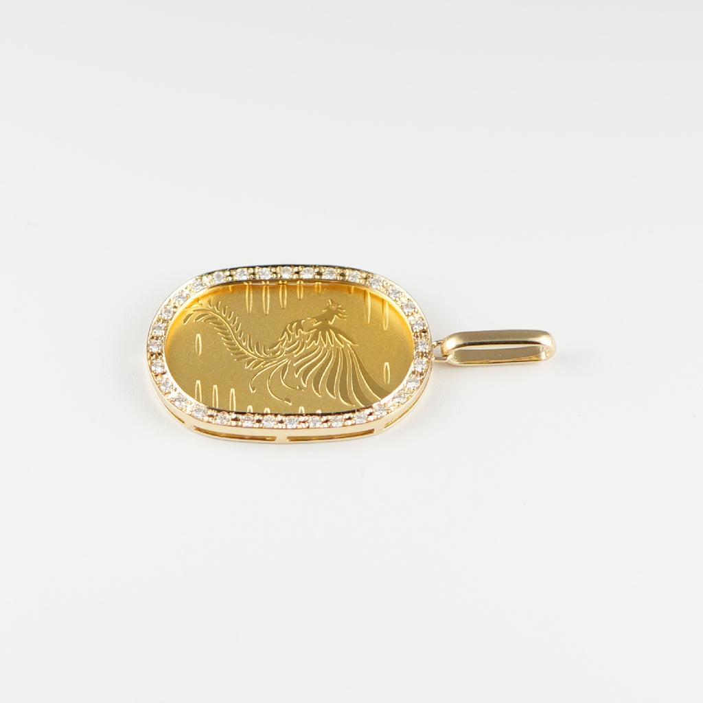 ペンダントトップ K24 鳳凰 小判 コイン 5g K18 枠付 ダイヤモンド付