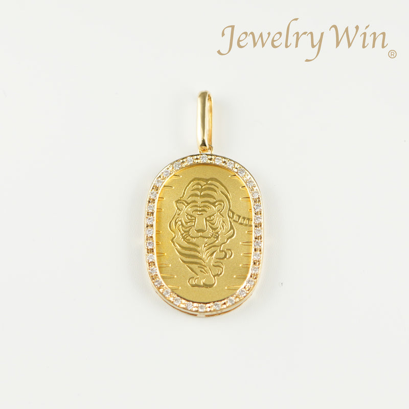 ペンダントトップ K24 虎 小判 コイン 5g K18 枠付 ダイヤ付 (Type-DM)