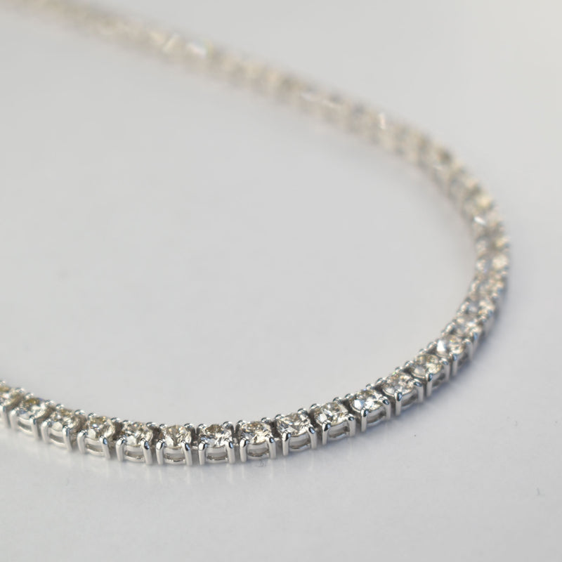 ダイヤモンドテニスネックレス ストレート Pt900枠 Pt850(金具部分一部） 幅3.6mm 50cm トータル15.08ct カラー:J〜K クラリティ:VS-1〜SI-1 カット:VG〜G