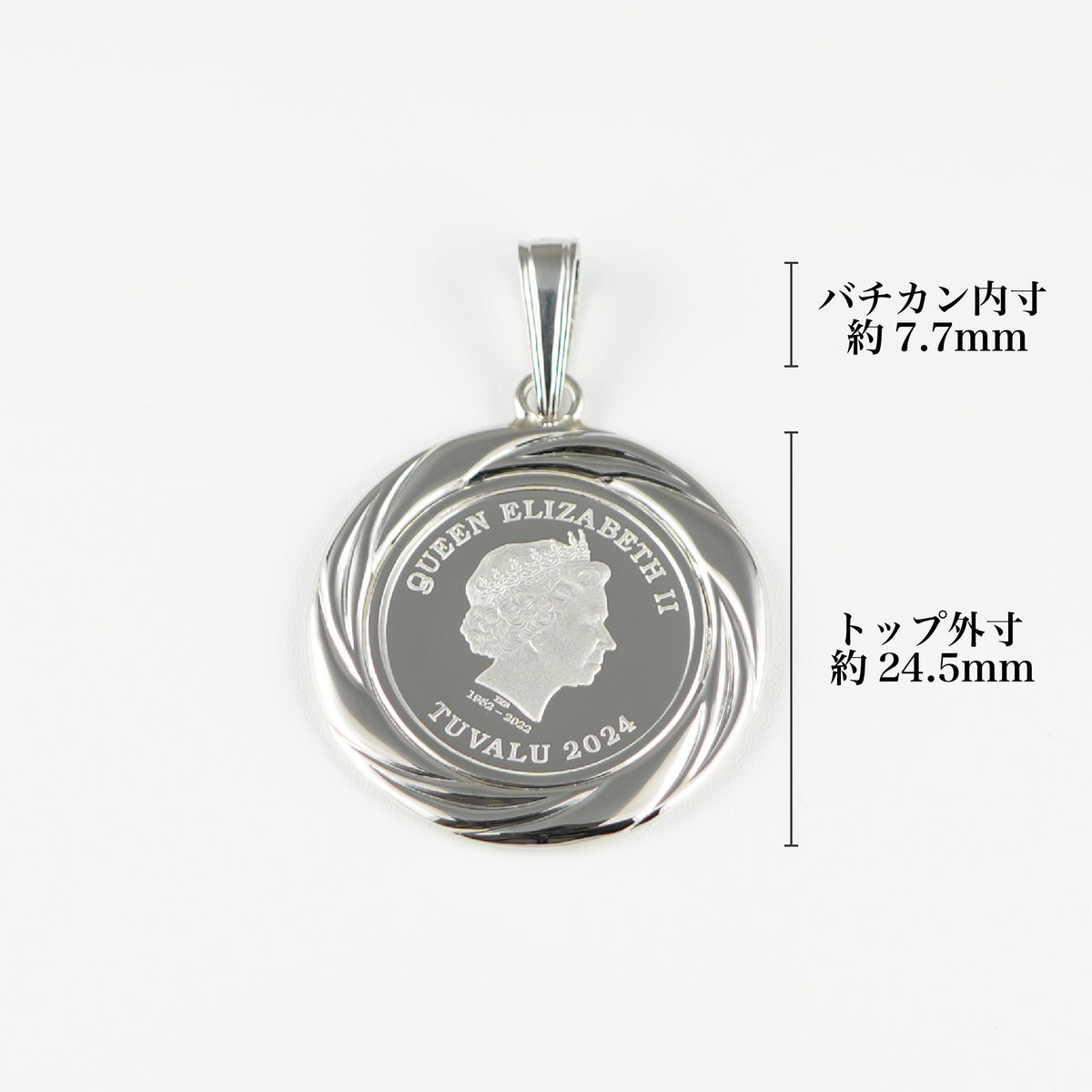 ペンダントトップ Pt999.5 ツバルホース コイン 1/10oz Pt900 枠付