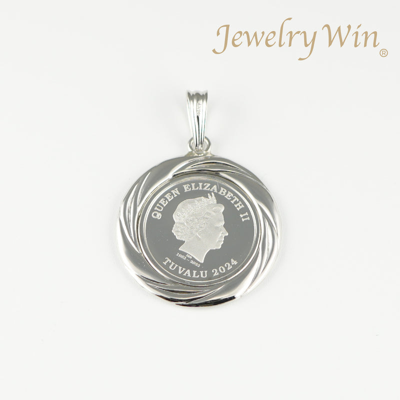 ペンダントトップ Pt999.5 ツバルホース コイン 1/10oz Pt900 枠付