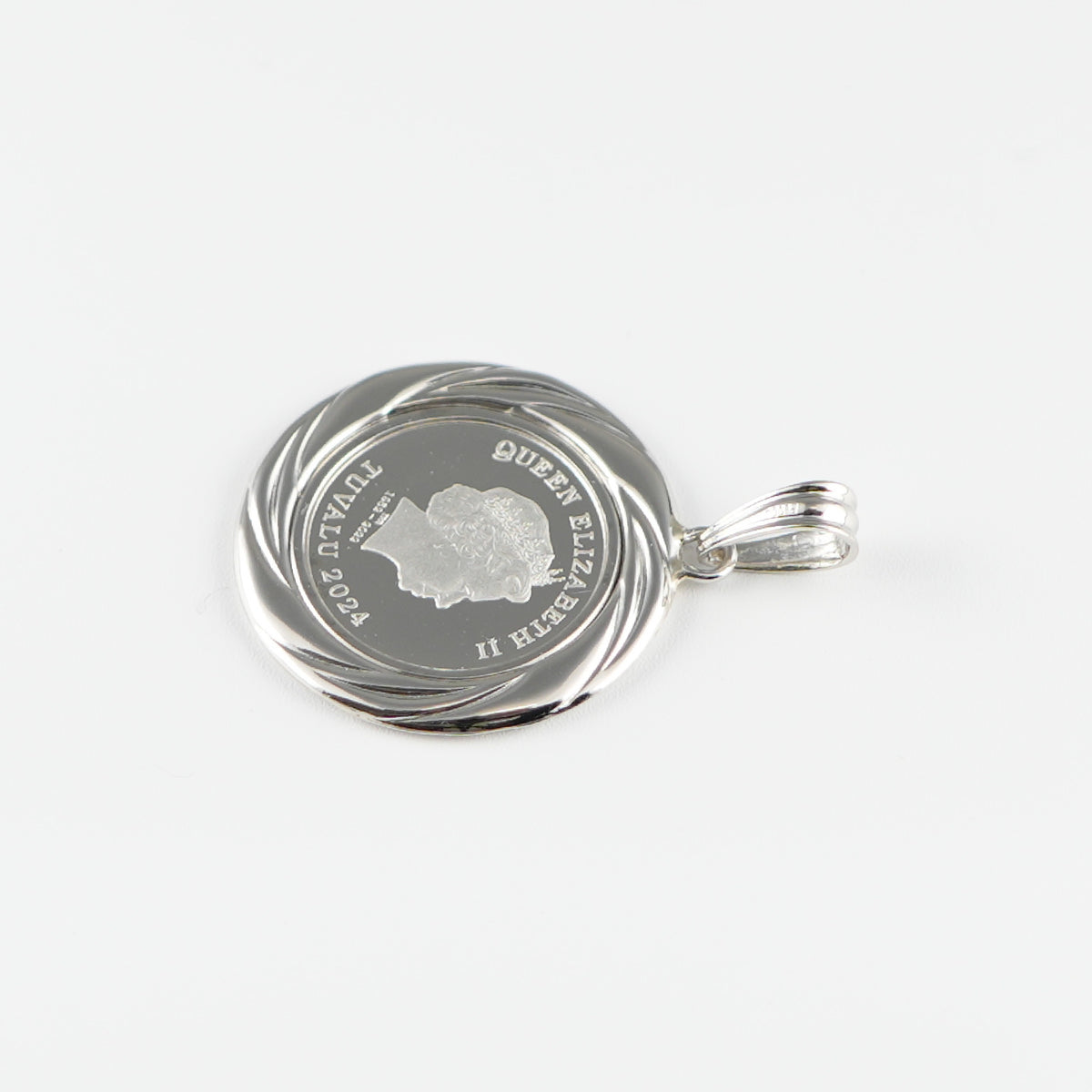 ペンダントトップ Pt999.5 ツバルホース コイン 1/10oz Pt900 枠付 (Type-GR) ※リバーシブルタイプ(エリザベス