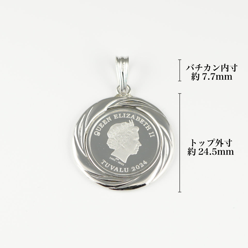ペンダントトップ Pt999.5 ツバルホース コイン 1/10oz Pt900 枠付