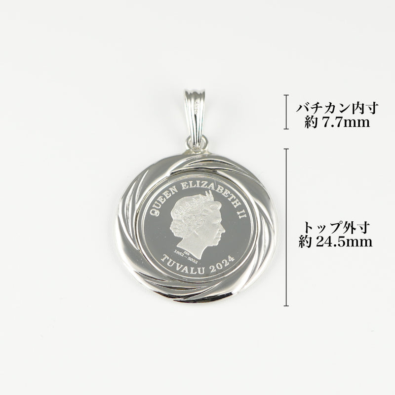 ペンダントトップ Pt999.5 ツバルホース コイン 1/10oz Pt900 枠付