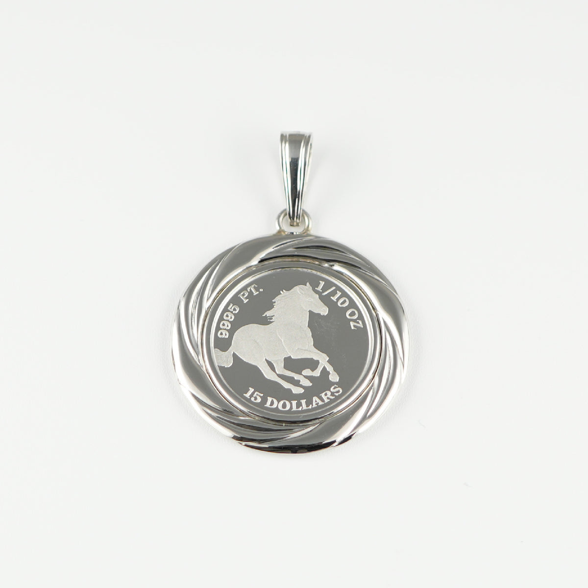 ペンダントトップ Pt999.5 ツバルホース コイン 1/10oz Pt900 枠付