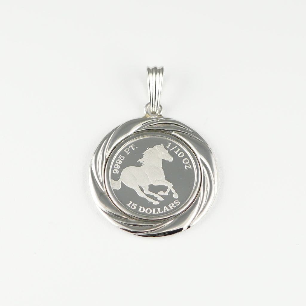 ペンダントトップ Pt999.5 ツバルホース コイン 1/10oz Pt900 枠付 (Type-GR) ※リバーシブルタイプ(エリザベス
