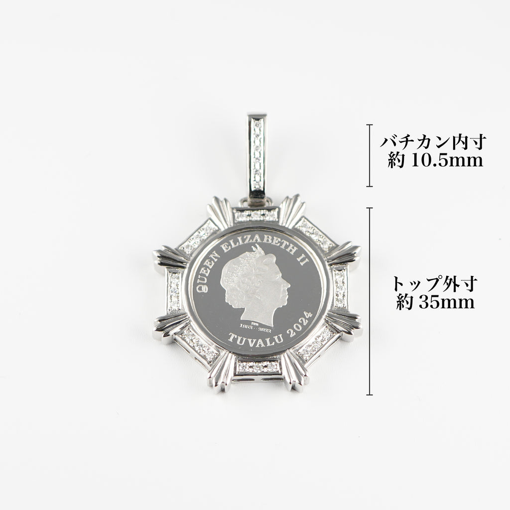 ペンダントトップ Pt999.5 ツバルホース コイン 1/5oz pt900 枠付 ダイヤモンド付 (Type-CR3) ※エリザベス表