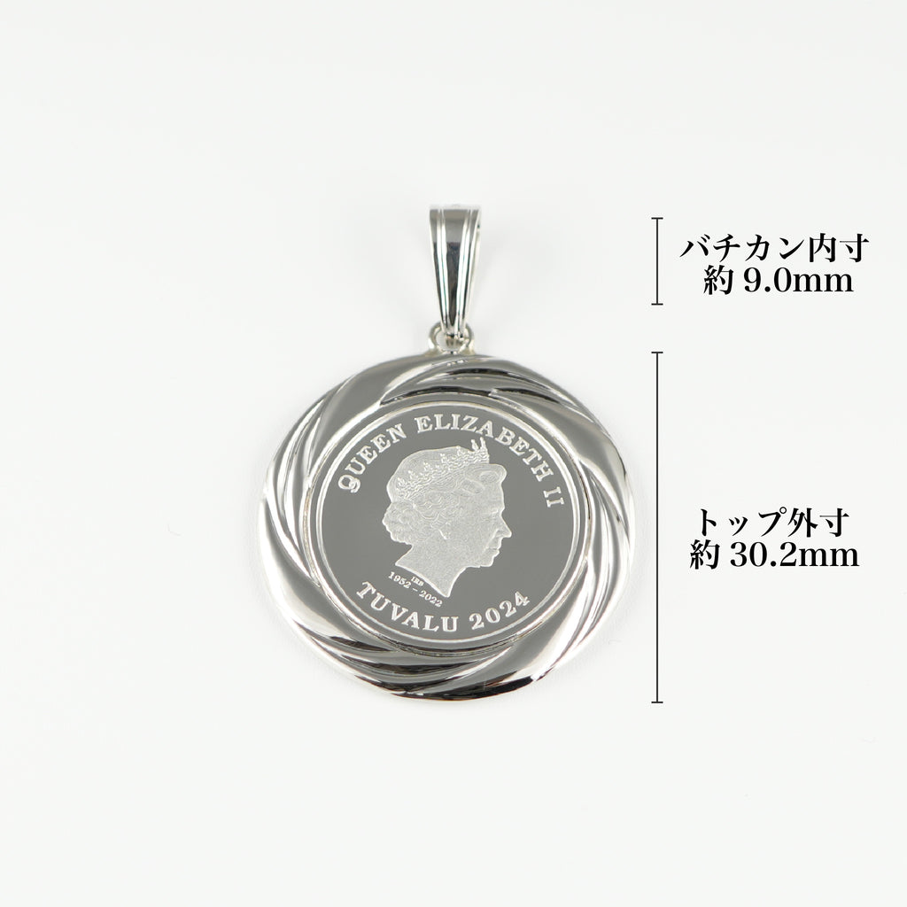 ペンダントトップ Pt999.5 ツバルホース コイン 1/5oz pt900 枠付 (Type-GR) ※リバーシブルタイプ(エリザベス仕様)