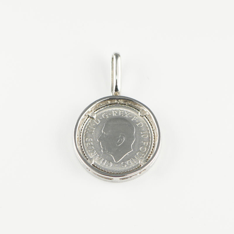ペンダントトップ Pt999.5 ブリタニア コイン 1/10oz Pt900 枠付 ダイヤ付 (Type-DM)
