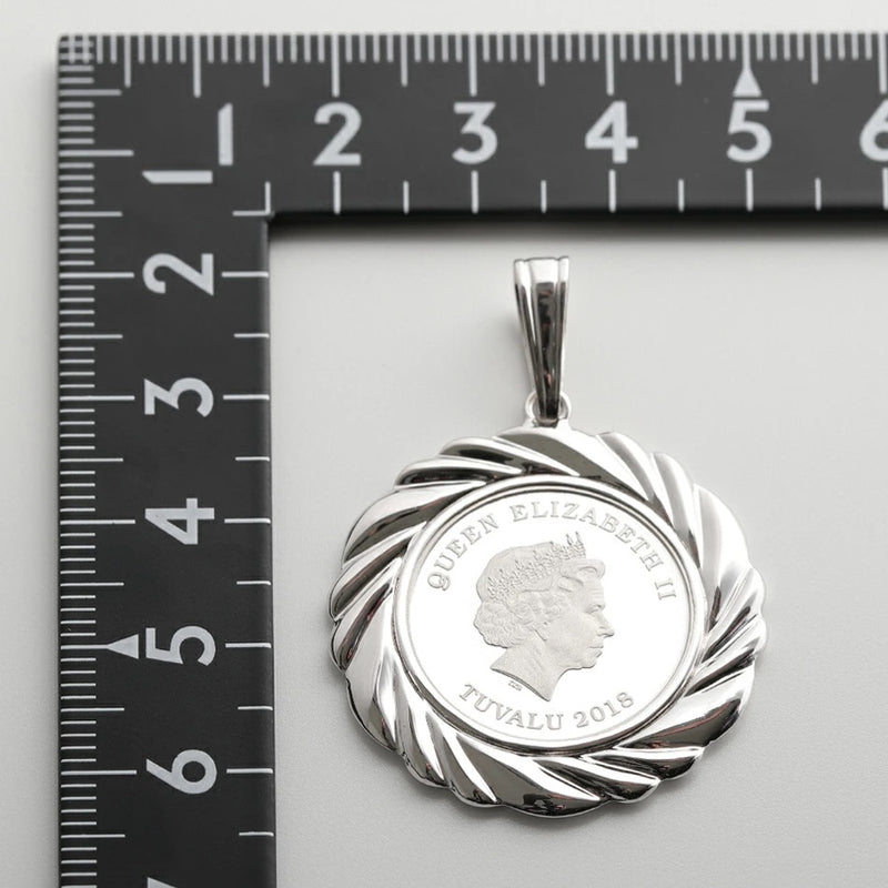 ペンダントトップ ツバルホース コイン Pt999.5 1/5oz Pt900 枠付 (Type-FL)
