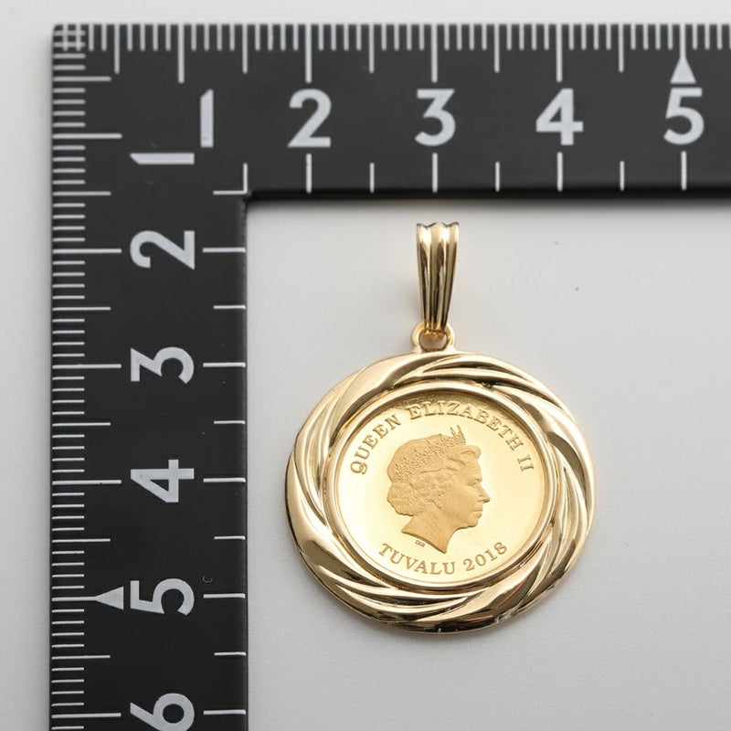 ペンダントトップ ツバルホース コイン K24 1/10oz K18 枠付 (Type-GR)