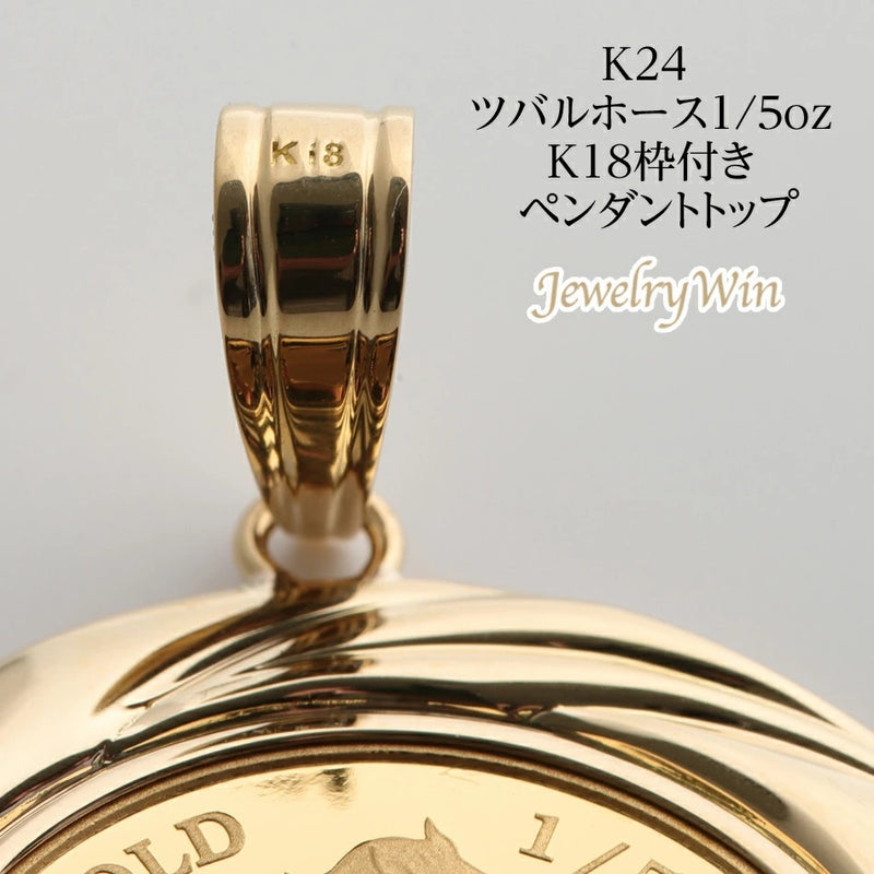 ペンダントトップ ツバルホース コイン K24 1/5oz K18 枠付 (Type-GR)