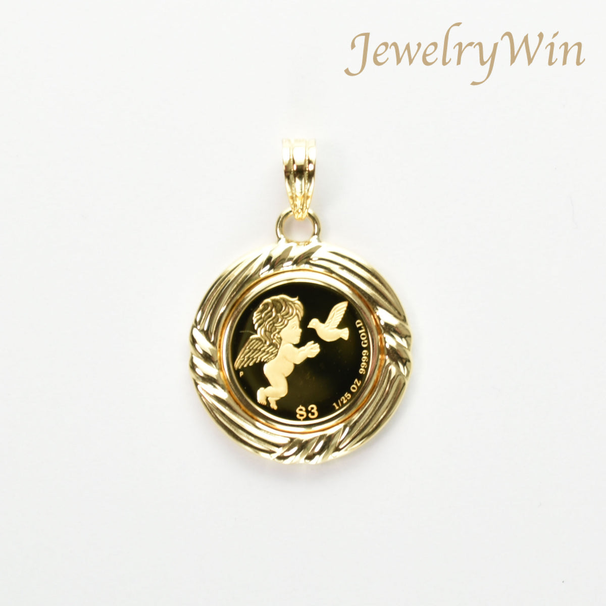 ペンダントトップ K24 ツバルエンジェル コイン 1/25oz K18 枠付 (Type