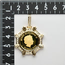 ペンダントトップ K24 ツバルホース コイン エリザベス表 1/5oz K18 枠付 ダイヤ付 (Type-CR3)