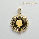 ペンダントトップ K24 ツバルホース コイン エリザベス表 1/5oz K18 枠付 ダイヤ付 (Type-DO)