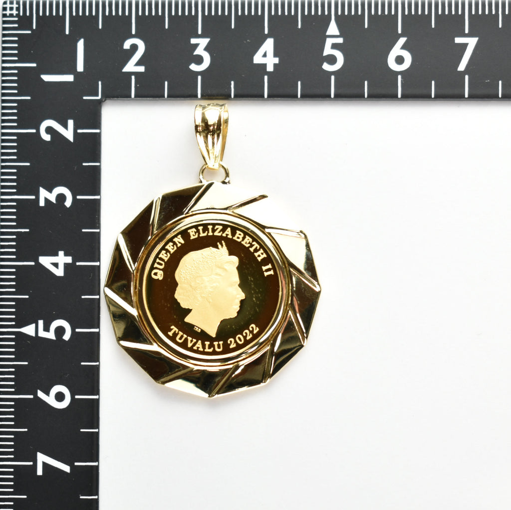 ペンダントトップ K24 ツバルホース コイン 1/5oz K18 枠付 (Type-KZ