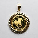 ペンダントトップ K24 ツバルホース コイン エリザベス表 1/5oz K18 枠付 (Type-MR)