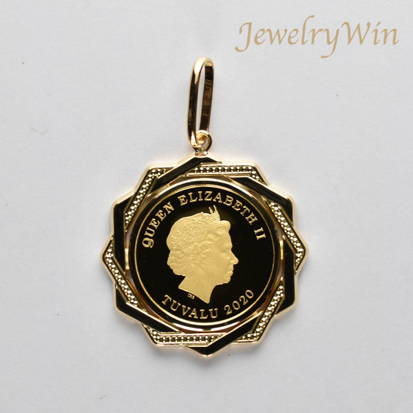 ペンダントトップ K24 ツバルホース コイン エリザベス表 1/5oz K18 枠