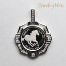 ペンダントトップ Pt999.5 ツバルホース コイン ホース表 1/5oz Pt900 枠付 ダイヤ付 (Type-CR1)